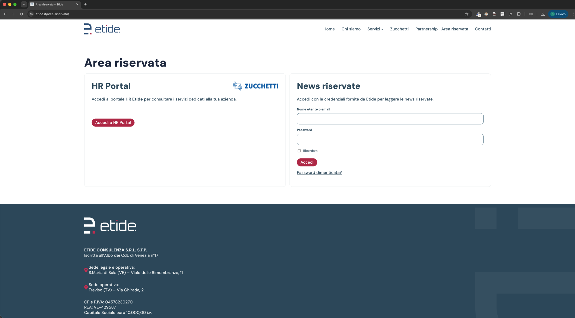Area riservata con accesso all&amp;#039;HR Portal e alle news riservate